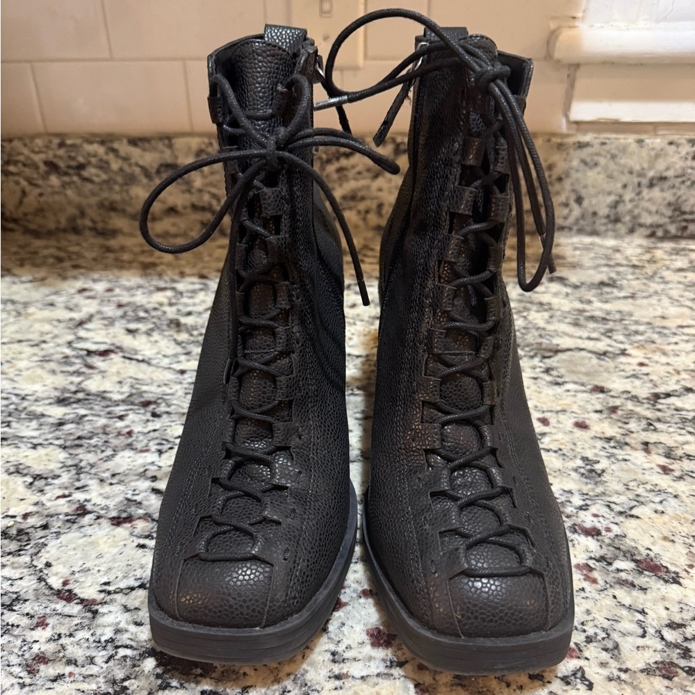Kelsi Dagger Brooklyn Northern Black Embossed Leather Combat Boots 9
